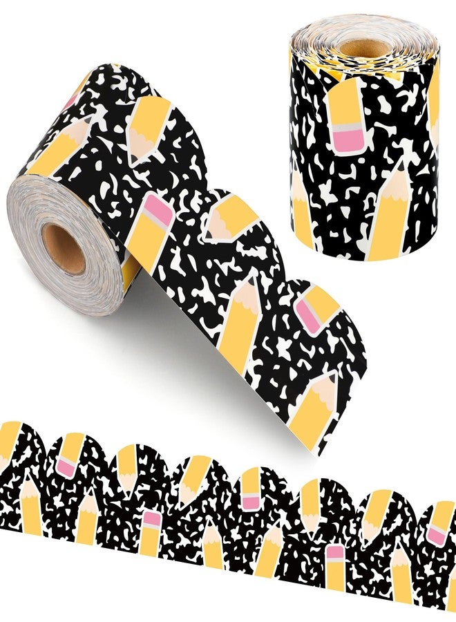 Maniaacer 68.9 Ft Composition Bulletin Board Borders Pencil Scalloped Classroom Border Trim Rolled Black and White Back to School Bulletin Board Decoration for School Classroom Home Office Chalkboard Wall Decor - Image 1