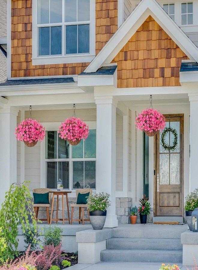 Ivydale Artificial Faux Hanging Plants Flowers Basket for Outdoors Outside Spring Summer Decoration, Silk Pink Morning Glory in Planter UV Resistant Look Real Fake Flowers for Porch Patio Balcony Home Yard - Image 3