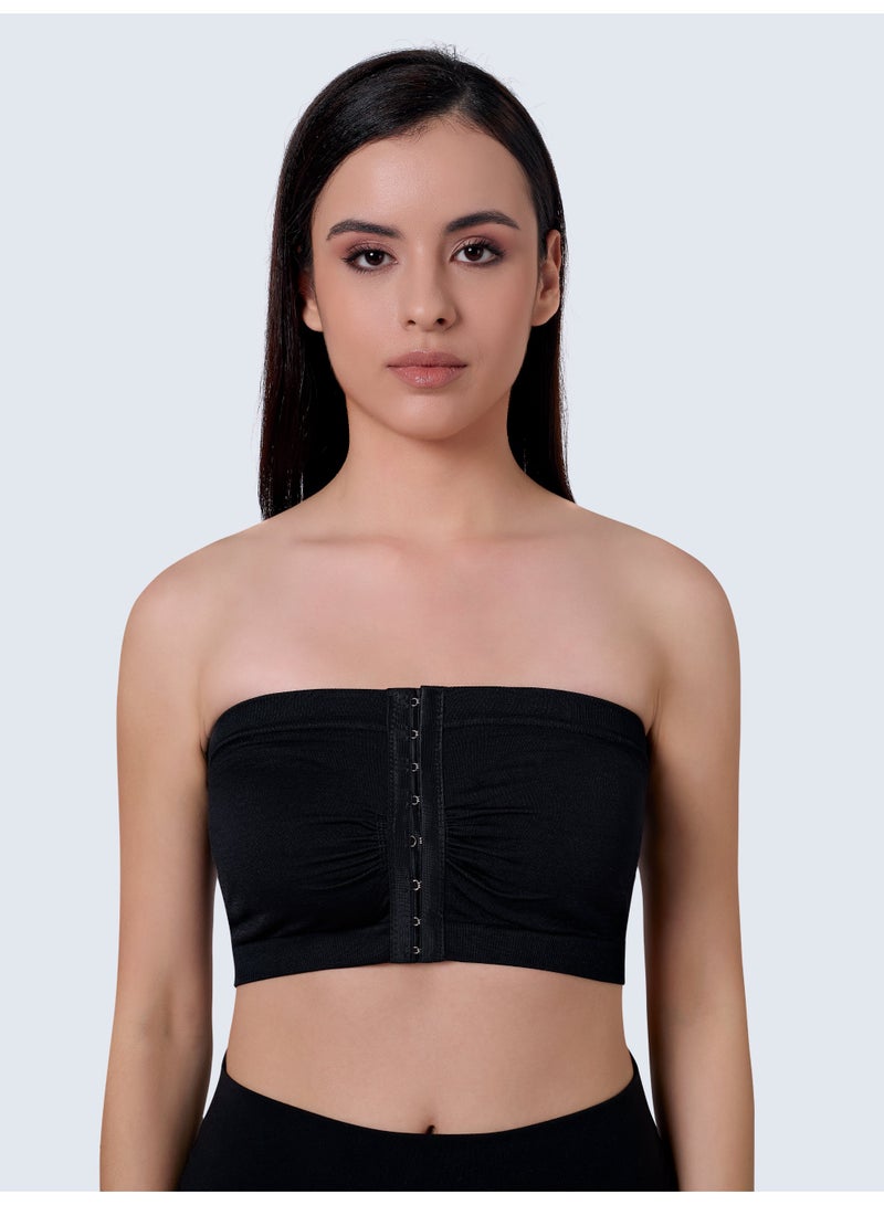 Glamroot Women's Plus Size Mesh Strapless Tube Bra - Front Hook Full Support Bandeau, Breathable Non-Padded Wireless Comfort Bra, Black, Size S To XL - Image 1