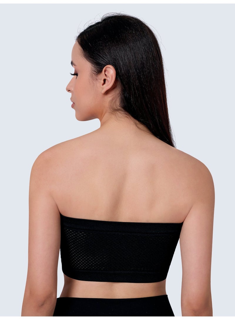 Glamroot Women's Plus Size Mesh Strapless Tube Bra - Front Hook Full Support Bandeau, Breathable Non-Padded Wireless Comfort Bra, Black, Size S To XL - Image 2