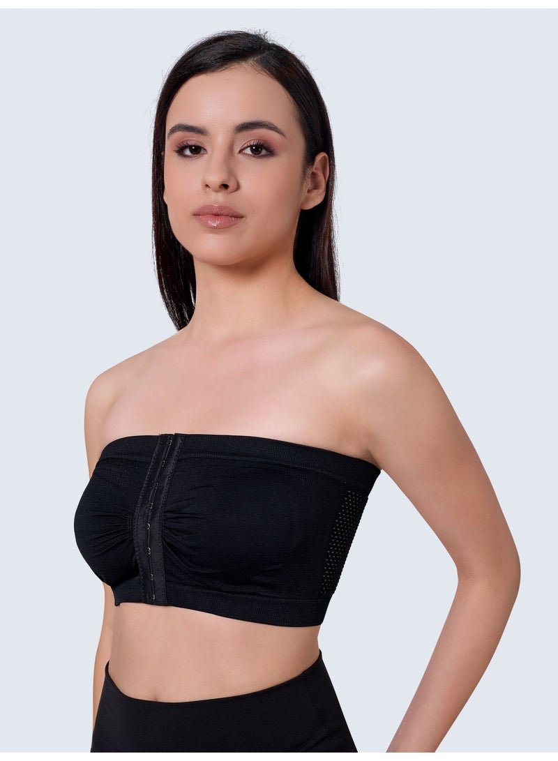 Glamroot Women's Plus Size Mesh Strapless Tube Bra - Front Hook Full Support Bandeau, Breathable Non-Padded Wireless Comfort Bra, Black, Size S To XL - Image 3