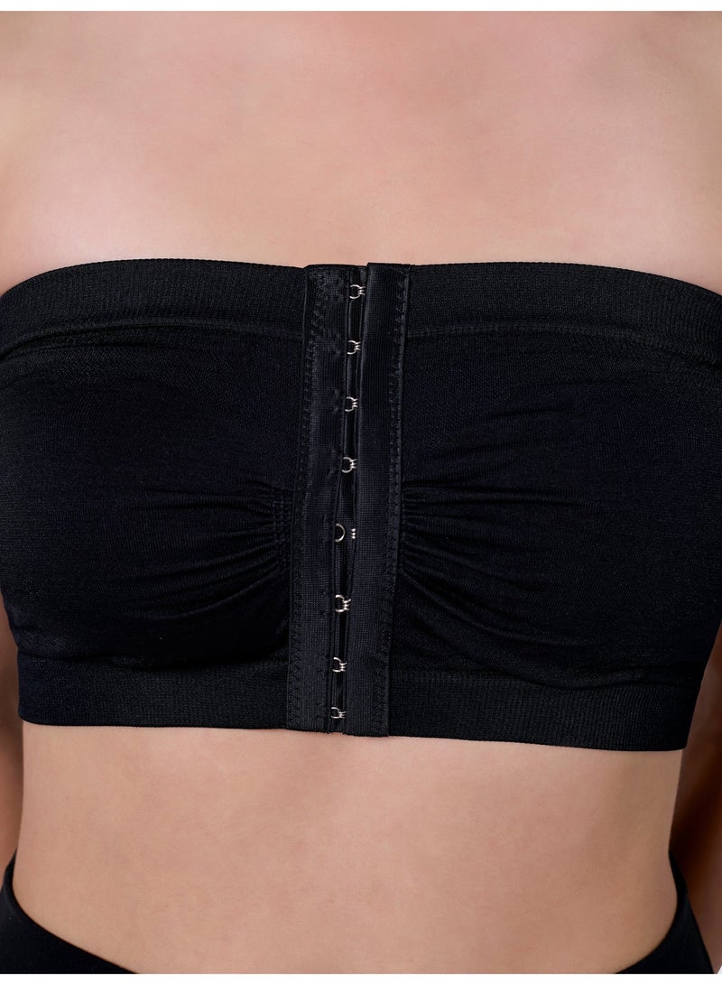Glamroot Women's Plus Size Mesh Strapless Tube Bra - Front Hook Full Support Bandeau, Breathable Non-Padded Wireless Comfort Bra, Black, Size S To XL - Image 5
