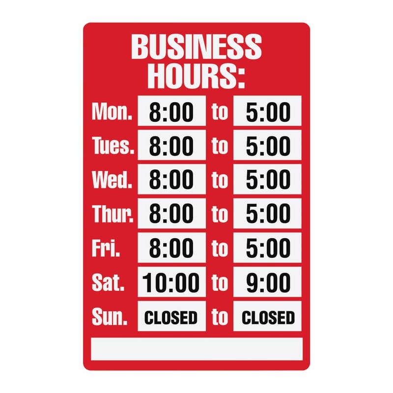 Cosco Sign Kit, Business Hours, 8 x 12 Inches (098071) - Image 3