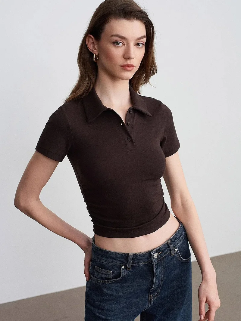 Dilvin DILVIN Women’s Crop Slim Fit Polo T-Shirt