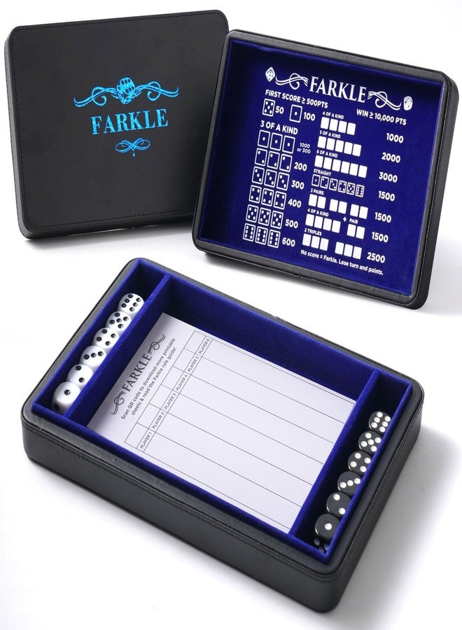 Soar Forge Deluxe Farkle Dice Tray and Storage - Elegant Faux Leather Travel Case with Score Sheets, 2 Sets of Dice & Velvet Lined Rolling Arena for Many Classic Games (Royal Blue) - Image 1