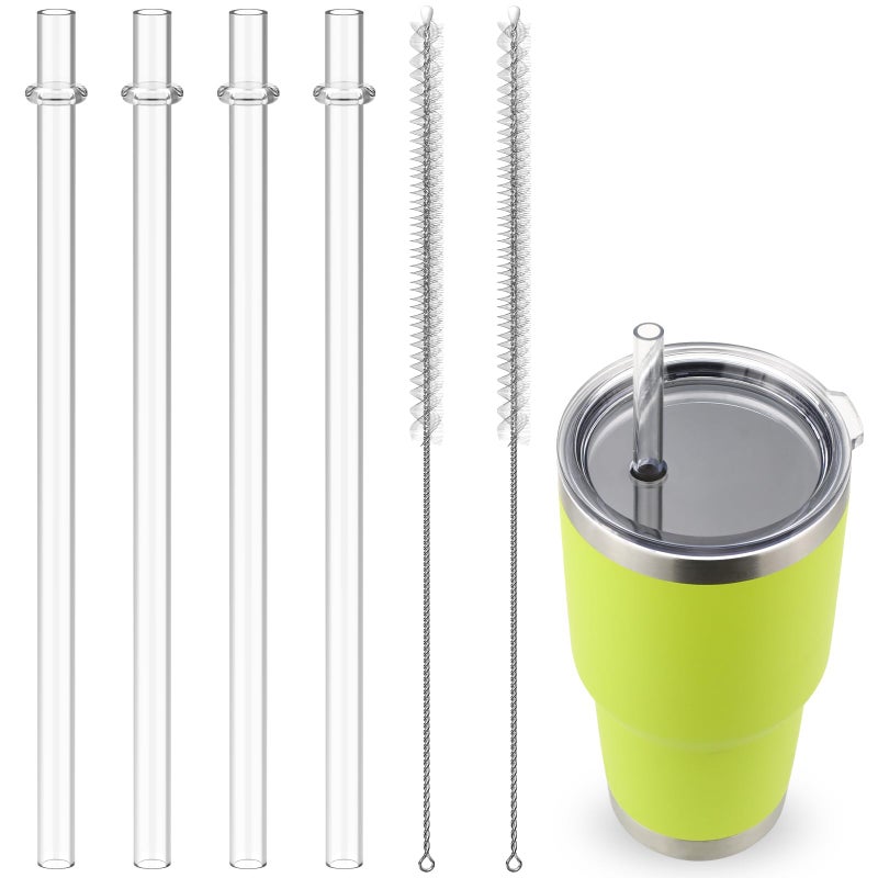 Ullnosoo Straws for YETI, 4 pcs Reusable Tumbler Replacement for YETI Straw Lids, 9 inch Plastic Clear Drinking Straws Set with 2 Cleaning Brushes - Image 1