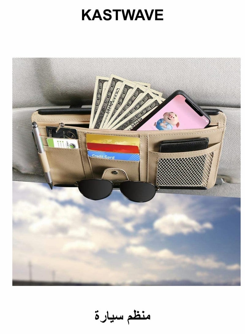 كاست ويف منظم جيب لملحقات السيارة الداخلية، منظم حاجب الشمس للسيارة، جيب حاجب الشمس للسيارة وملحقاتها الداخلية، مجلد مستندات تذاكر السيارة، منظم الهاتف المحمول مع غطاء صلب - Image 1