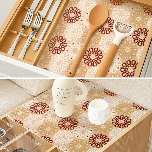 Yellow Weaves PVC Kitchen Mat Fridge Mats 45 cm X 5 Meters Anti Slip Roll, Shelf Liners Sheet for Kitchen, Shelves, Cabinet, Drawer, Wardrobe, Refrigerator, Table (Brown Flakes) - Image 5