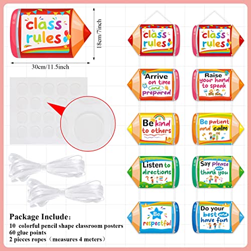 Pajean 10 Pieces Classroom Rules Posters Back to School Classroom Bulletin Board Decorations Motivational Porch Sign Set for Kindergarten Preschool Elementary Middle School(Pencils) - Image 2