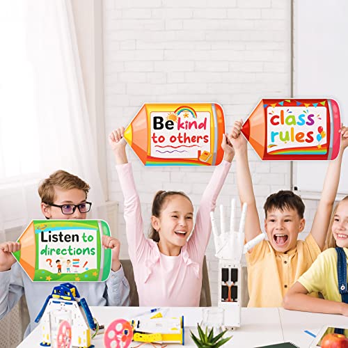 Pajean 10 Pieces Classroom Rules Posters Back to School Classroom Bulletin Board Decorations Motivational Porch Sign Set for Kindergarten Preschool Elementary Middle School(Pencils) - Image 4