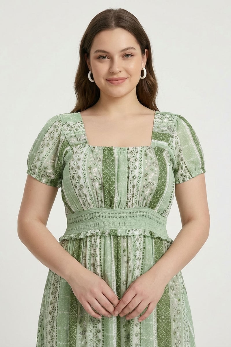 Willow & Whistle Women Allover Print Midi Dress, Green - Image 2
