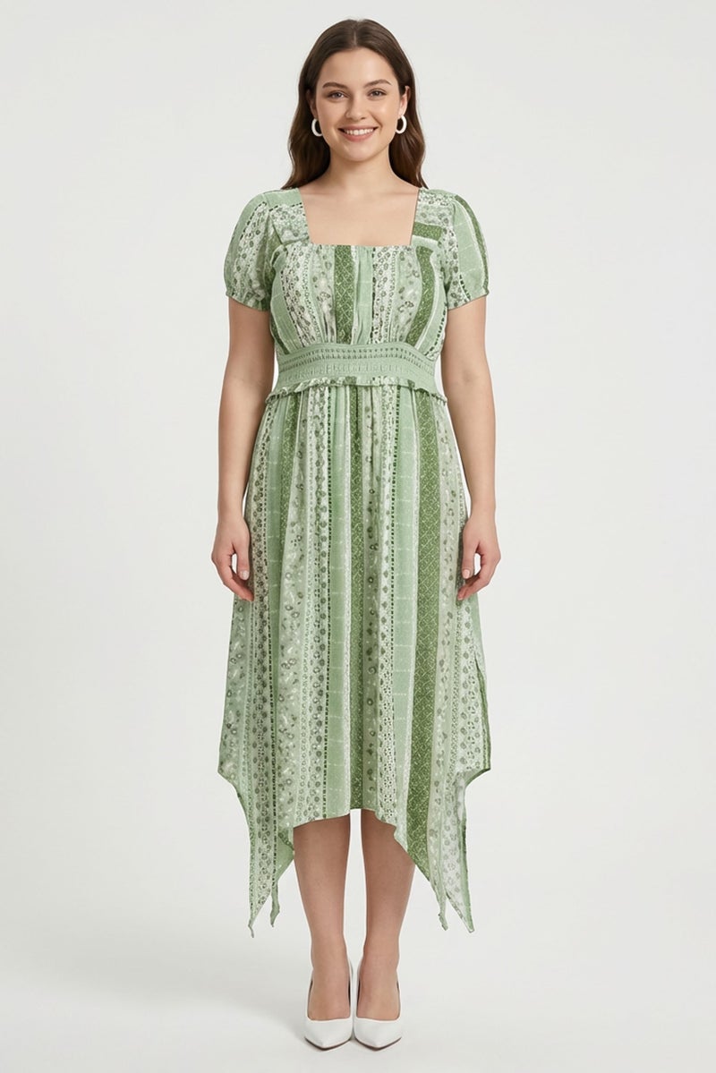 Willow & Whistle Women Allover Print Midi Dress, Green - Image 1