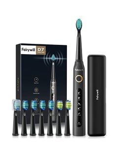 Fairywill Ultrasonic Electric Toothbrushes - Electric Toothbrush for Adults and Kids, Rechargeable Travel Sonic Toothbrush with 8 Heads, Black 4 Hours Last 30 Days  - Image 1