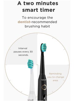 Fairywill Ultrasonic Electric Toothbrushes - Electric Toothbrush for Adults and Kids, Rechargeable Travel Sonic Toothbrush with 8 Heads, Black 4 Hours Last 30 Days  - Image 5