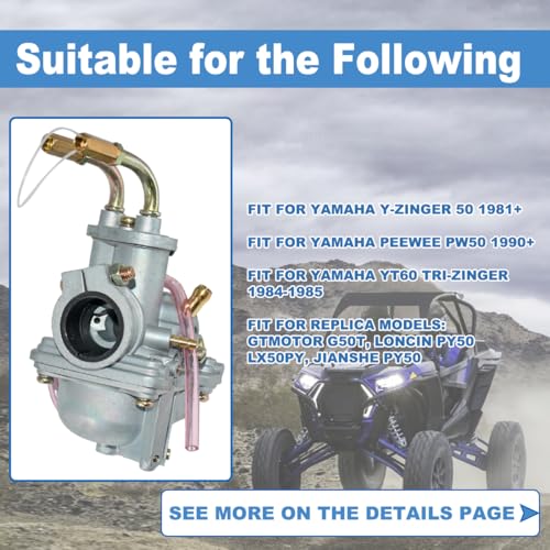 JDLLONG PW50 Carburetor Fit for Yamaha PW 50 Peewee PW50 Y-Zinger Carb 1981+ with Air Filter - Image 3