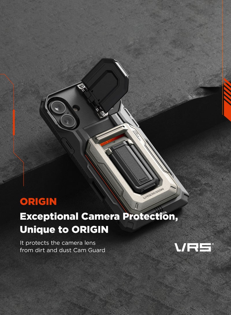 VRS Design D-Wallet Origin iPhone 16 PLUS Case Cover Wallet with Semi Automatic Credit Card Holder Slot [3 Cards] & Camera Lens Protector Kickstand - Metallic Green  - Image 3