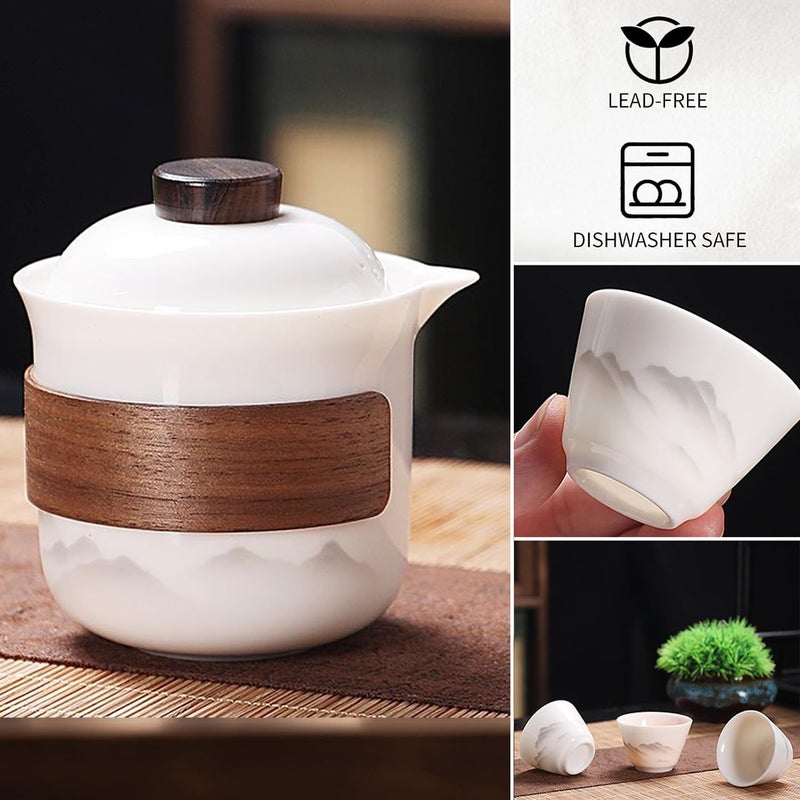 VJK Porcelain Chinese Gongfu Tea Set,Portable Ceramic Teapot Set,Portable All in One Mini Travel Bag for Travel,Home,Gifting,Outdoor Camping Picnic and Office Business Hotel Tea lover - Image 5