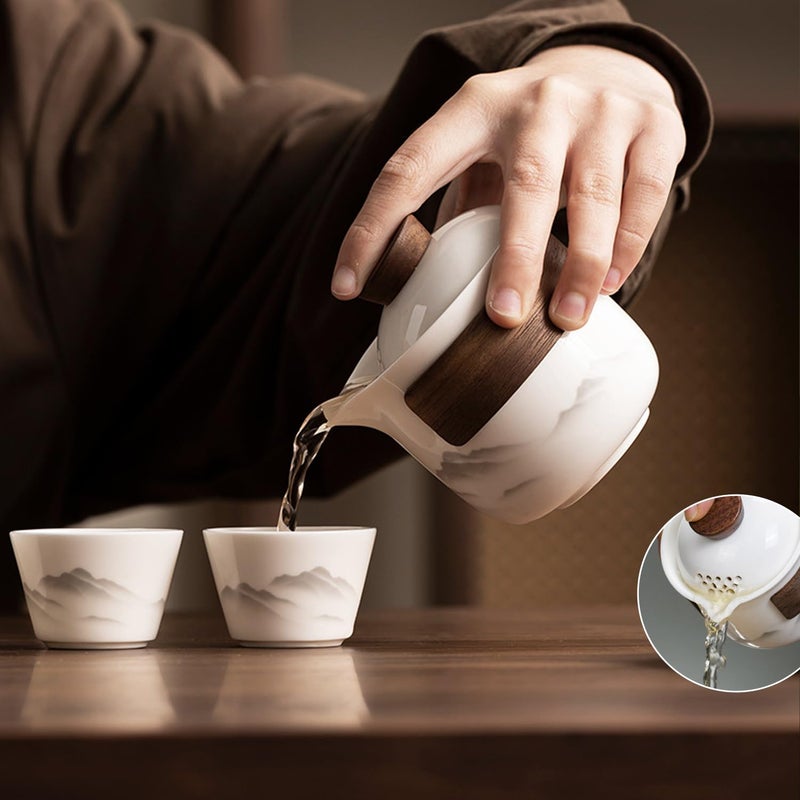 VJK Porcelain Chinese Gongfu Tea Set,Portable Ceramic Teapot Set,Portable All in One Mini Travel Bag for Travel,Home,Gifting,Outdoor Camping Picnic and Office Business Hotel Tea lover - Image 4