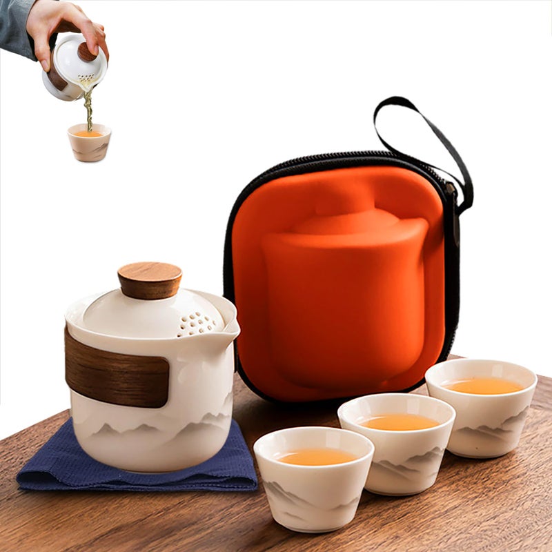 VJK Porcelain Chinese Gongfu Tea Set,Portable Ceramic Teapot Set,Portable All in One Mini Travel Bag for Travel,Home,Gifting,Outdoor Camping Picnic and Office Business Hotel Tea lover - Image 1