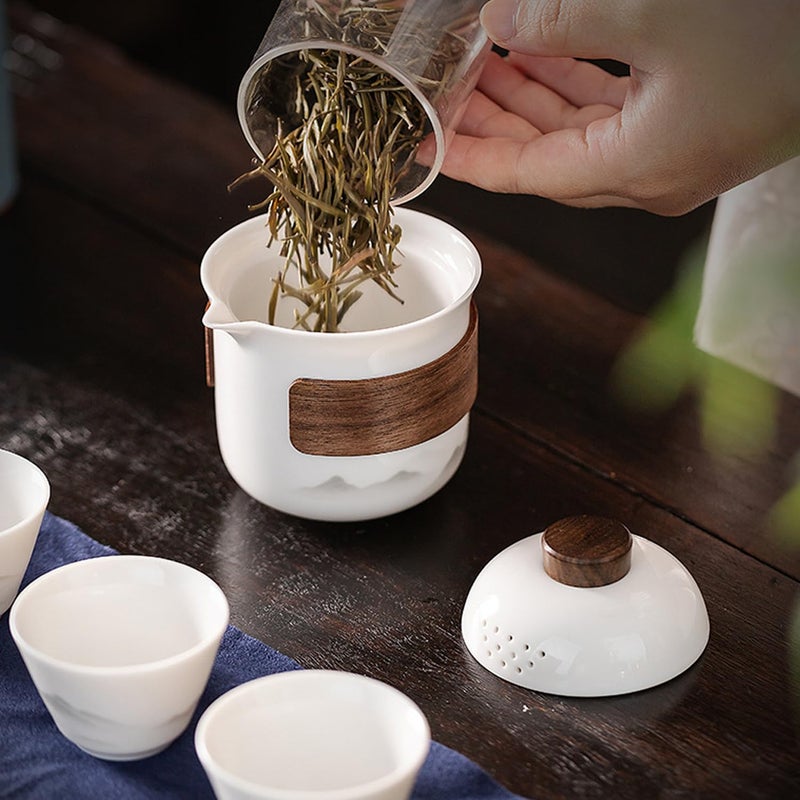 VJK Porcelain Chinese Gongfu Tea Set,Portable Ceramic Teapot Set,Portable All in One Mini Travel Bag for Travel,Home,Gifting,Outdoor Camping Picnic and Office Business Hotel Tea lover - Image 3