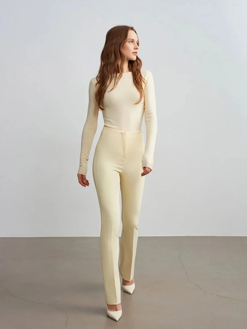 ديلفين DILVIN Women's Straight-leg Crepe Trousers