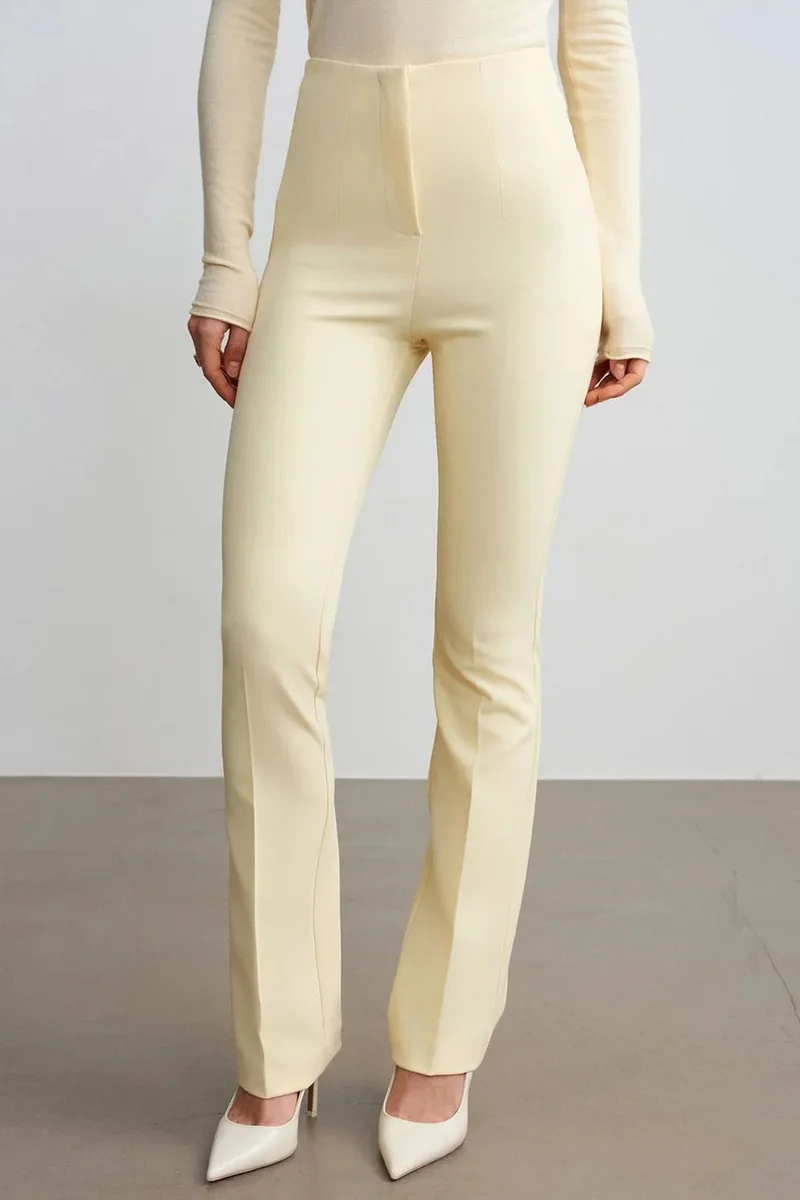 Dilvin Cream Natural DILVIN Women's Straight-leg Crepe Trousers for Women | Best Price UAE
