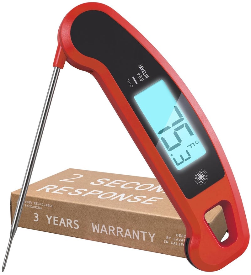 Lavatools Javelin® PRO Duo Ultra-Fast 2-Second Professional Digital Instant Read Meat Thermometer for Grill and Cooking, Auto-Rotating Backlit Display, IP65 Water Resistant, NSF Certified – Sambal - Image 1