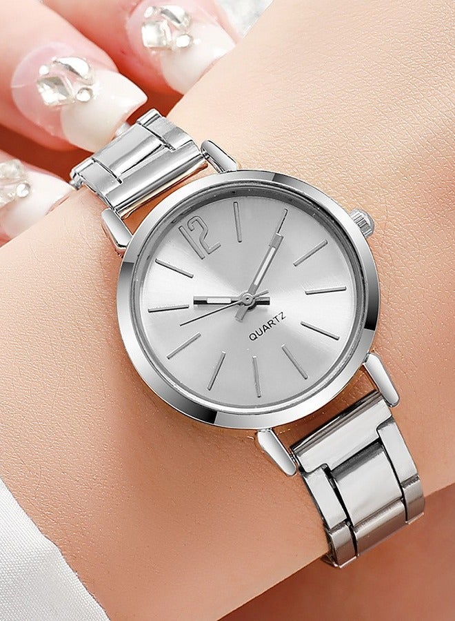 جنيفا ساعة كوارتز بحجر الراين الفضي مع سوار للنساء، مجموعة هدايا عصرية مكونة من قطعتين للنساء. - Image 2