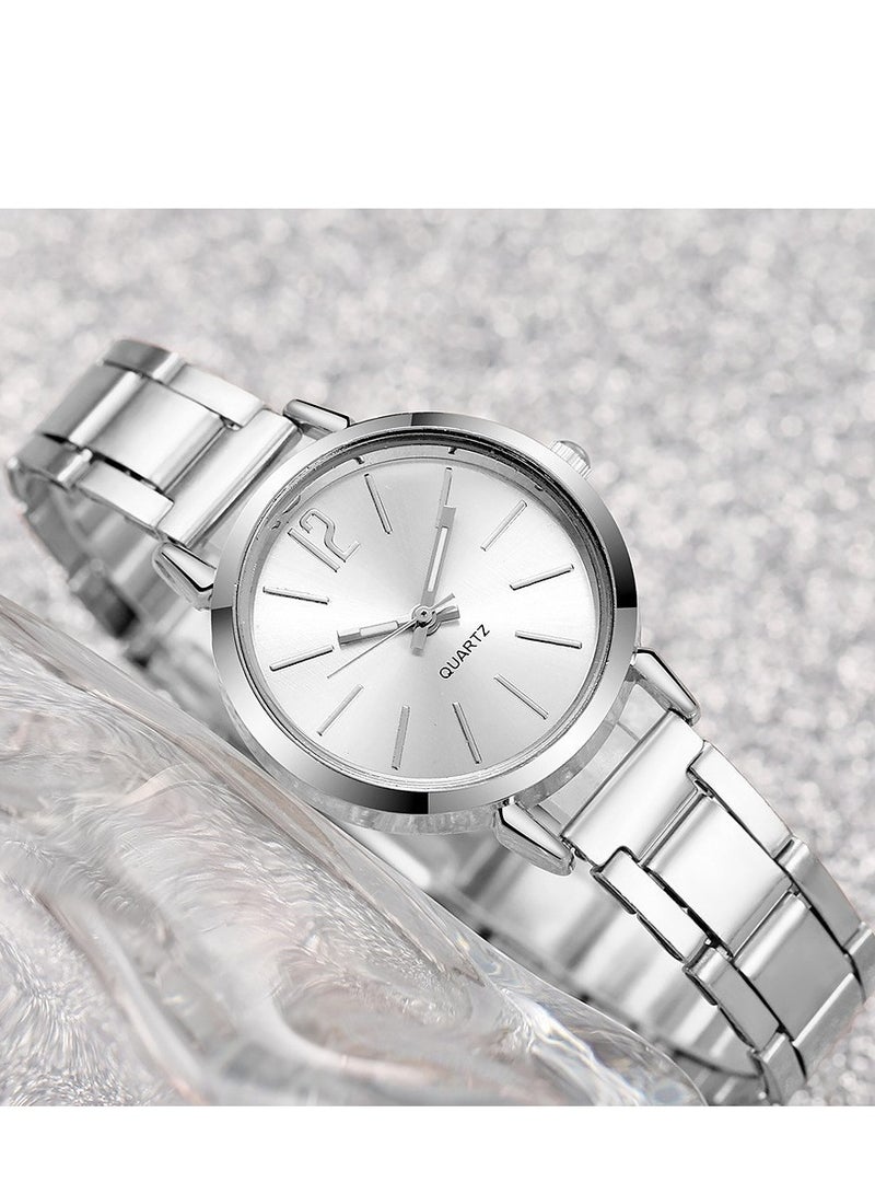 جنيفا ساعة كوارتز بحجر الراين الفضي مع سوار للنساء، مجموعة هدايا عصرية مكونة من قطعتين للنساء. - Image 3