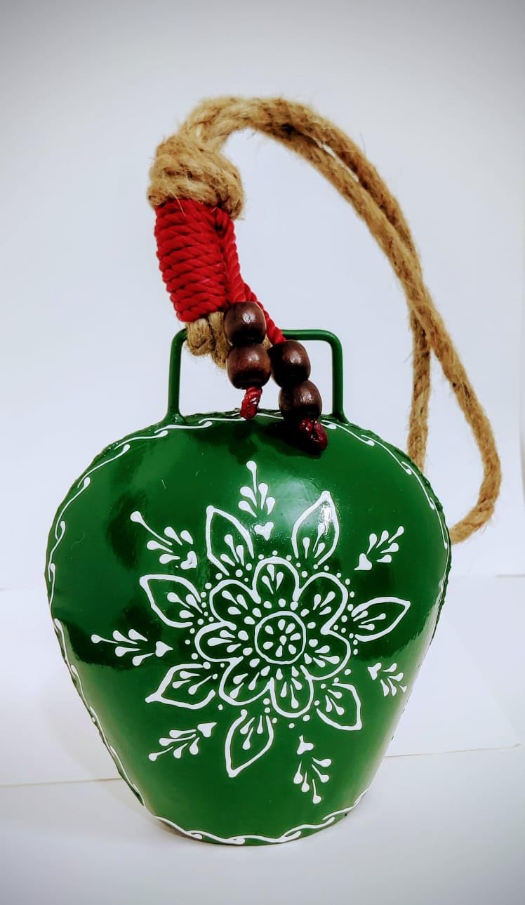 MIRAMAYEE Green Color Hand Crafted Iron Bells Door Hanging Decorative Bell Garden Cow Bell Decorative Wall Hanging Home Wall Dcor Indoor Outdoor Decoration 6 Inches - Image 3