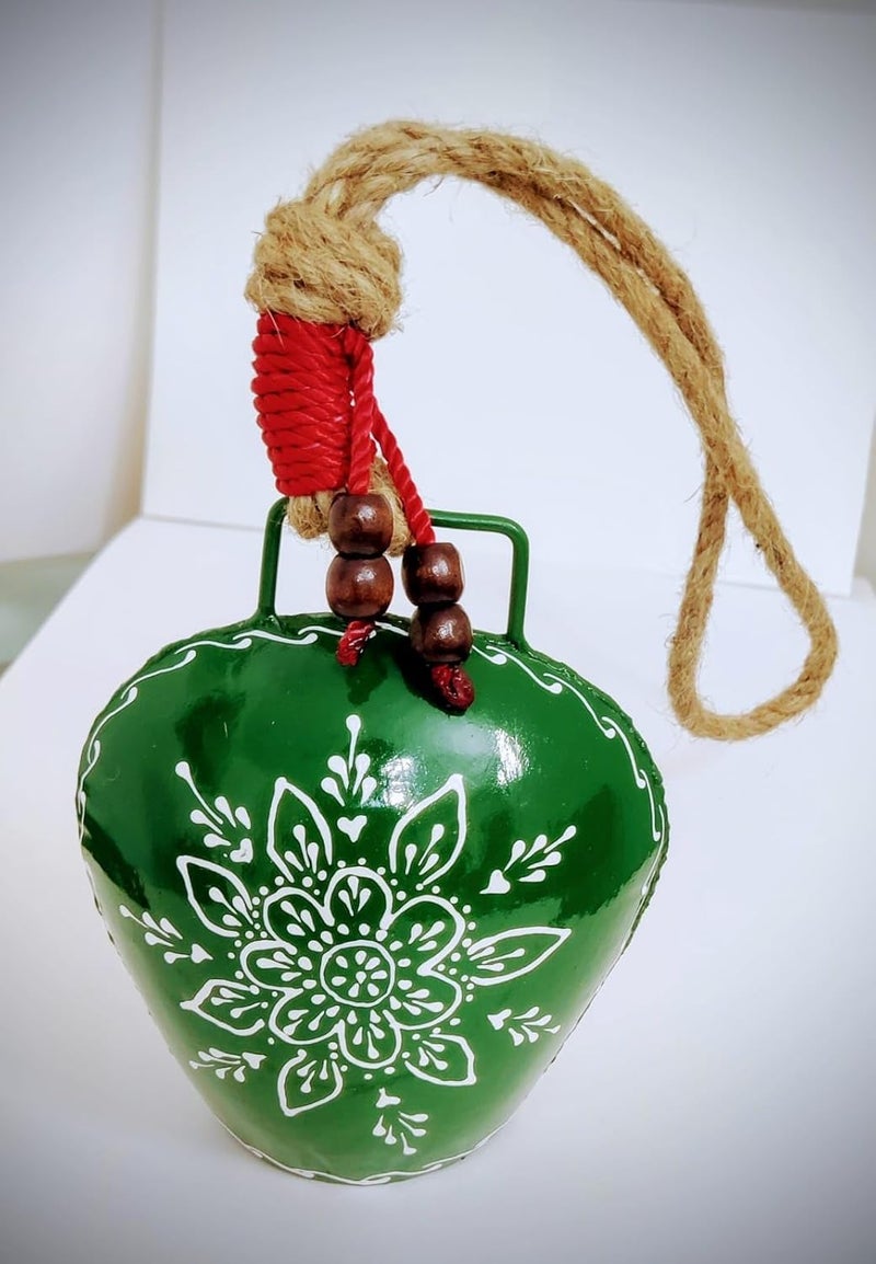 MIRAMAYEE Green Color Hand Crafted Iron Bells Door Hanging Decorative Bell Garden Cow Bell Decorative Wall Hanging Home Wall Dcor Indoor Outdoor Decoration 6 Inches - Image 2