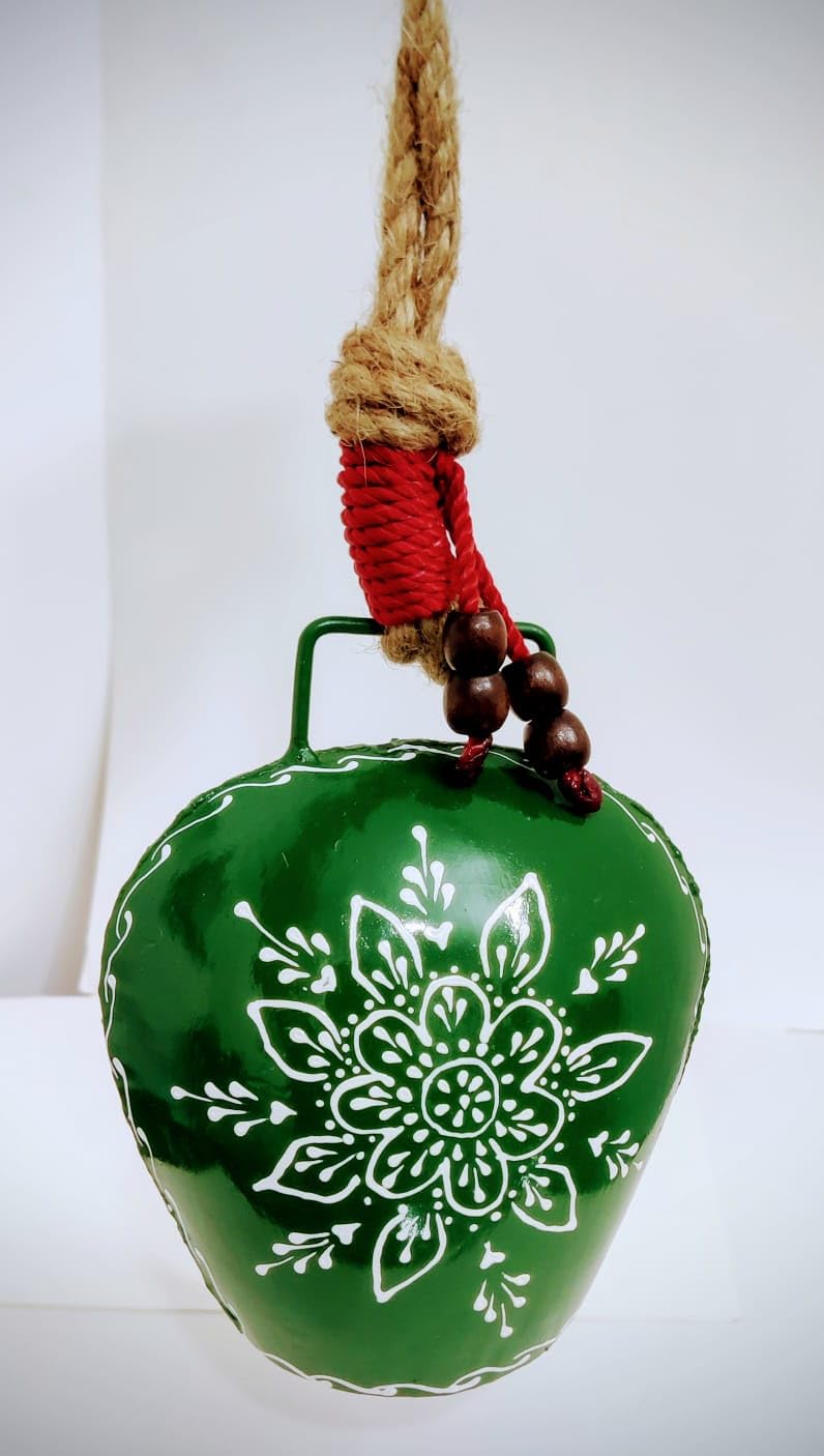 MIRAMAYEE Green Color Hand Crafted Iron Bells Door Hanging Decorative Bell Garden Cow Bell Decorative Wall Hanging Home Wall Dcor Indoor Outdoor Decoration 6 Inches - Image 1