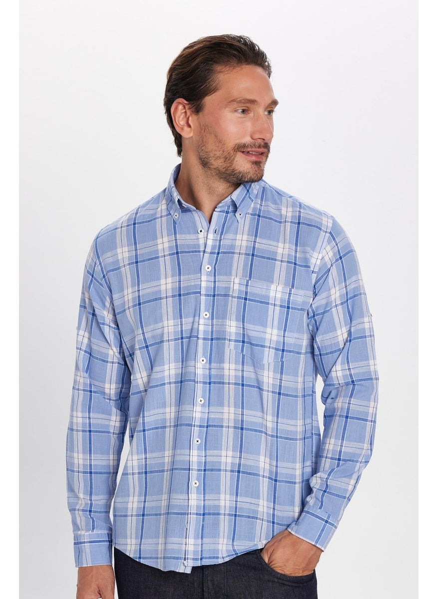 Men's Regular Fit Classic Cut 100% Cotton Linen Texture Single Pocket Checkered Button-Down Collar Shirt - pzsku/ZB41E82CDB96F2928552FZ/45/_/1741257177/c2f16380-47ea-43ae-b616-45052561418e