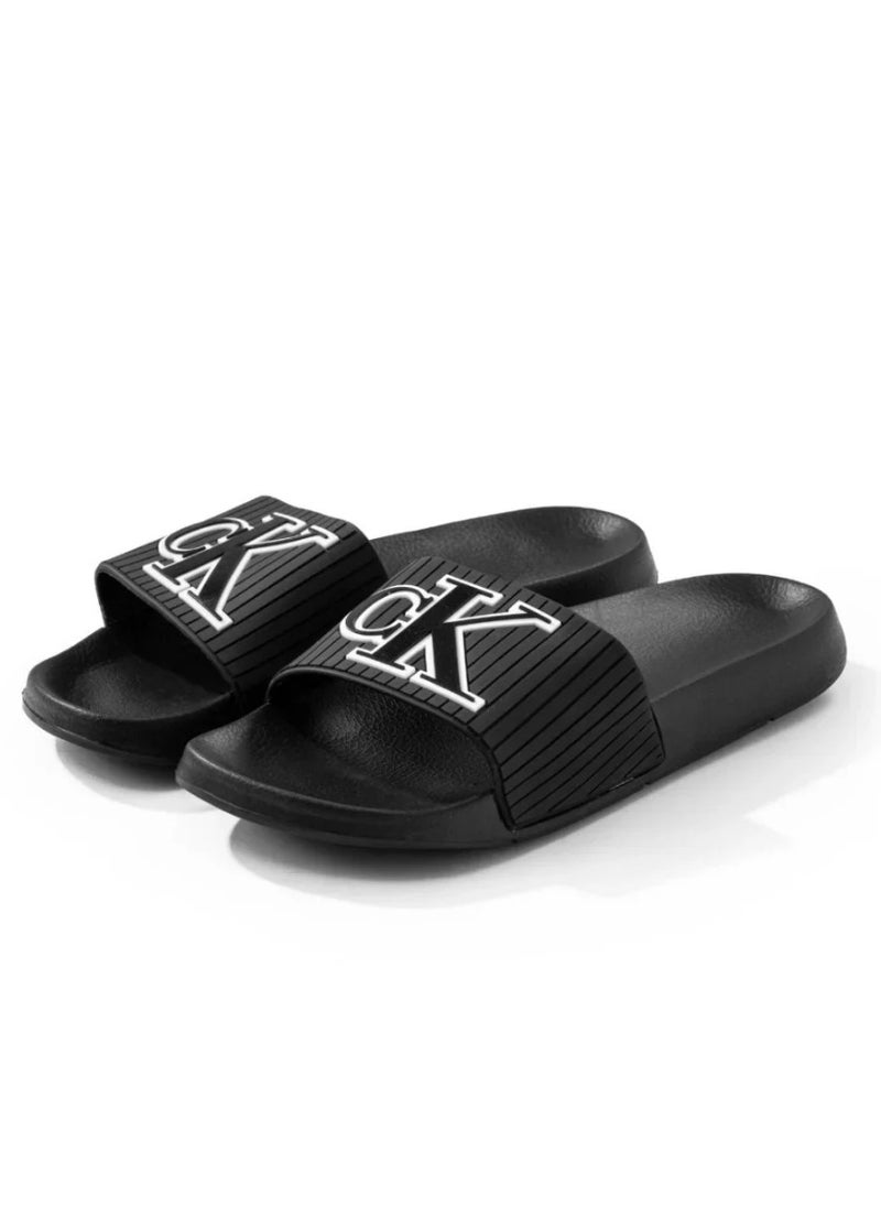 CALVIN KLEIN JEANS PLUS - Calvin Klein Men's Black Logo Striped Slipper - 44 EUR - Standard Size - Image 1