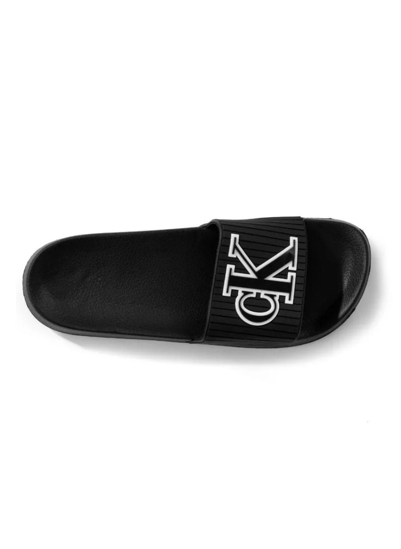 CALVIN KLEIN JEANS PLUS - Calvin Klein Men's Black Logo Striped Slipper - 44 EUR - Standard Size - Image 1