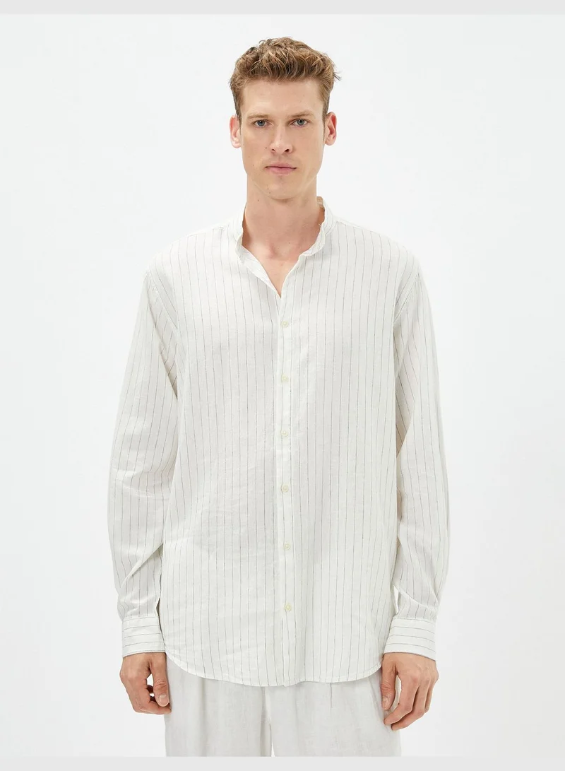 KOTON Long Sleeve Regular Fit Linen Mix Mandarin Collar Shirt