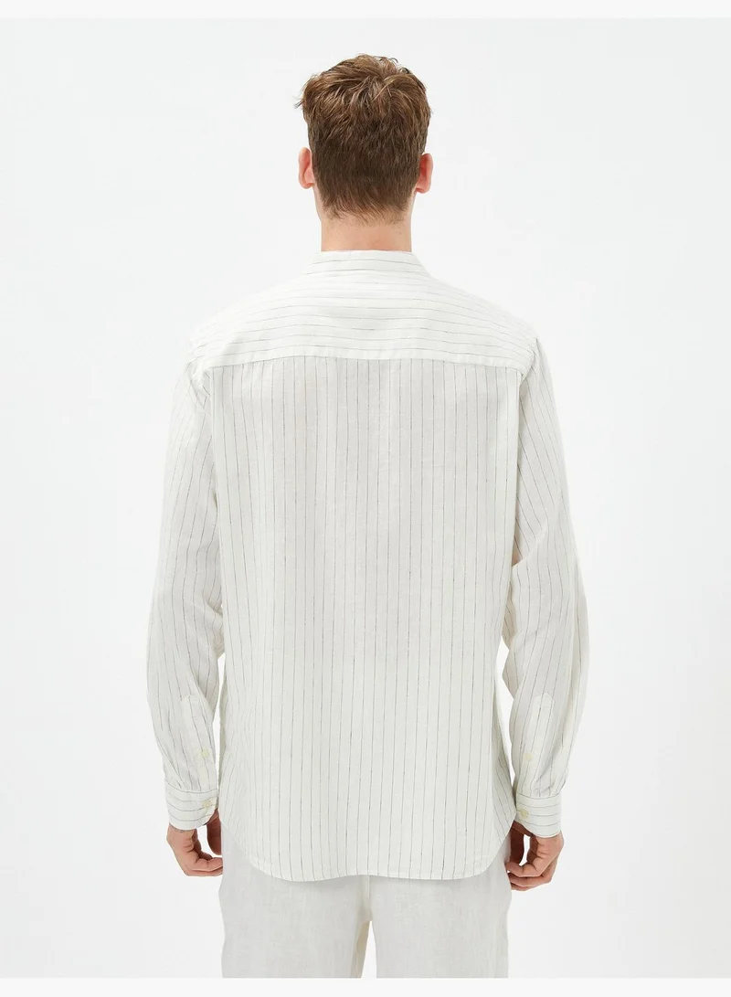 KOTON Long Sleeve Regular Fit Linen Mix Mandarin Collar Shirt