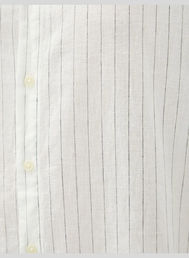 KOTON Long Sleeve Regular Fit Linen Mix Mandarin Collar Shirt