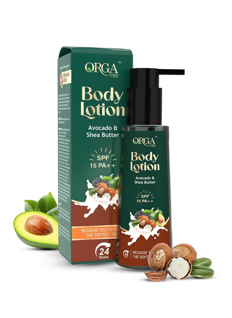 Healthstar Orgatre Body Lotion Avocado and Shea Butter With SPF 15PA Moisturizer for Dry Skin Brightening,Moisturizing, Sun protection Body Lotion for Dry Skin Body cream 150ML  - Image 1