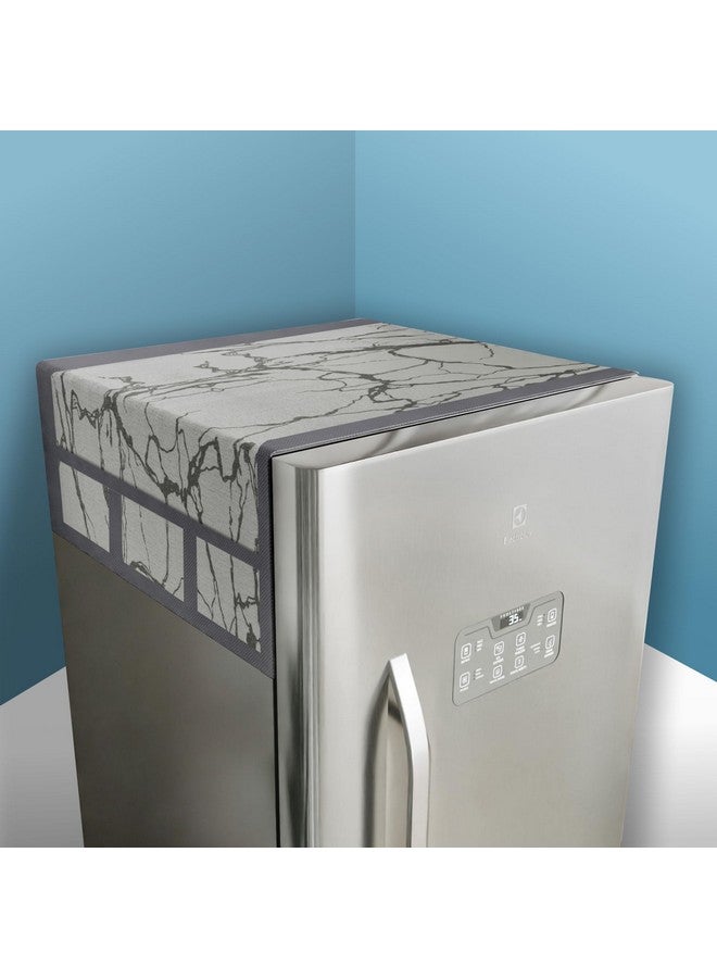 Kuber Industries Kuber Industries Fridge Top Cover | Kitchen Refrigerator Top Cover | Dust-Proof Fridge Top Cover | Waterproof Fridge Top Cover | Fridge Top Cover with 6 Utility Pockets | Marble Design | Light Grey  - Image 1