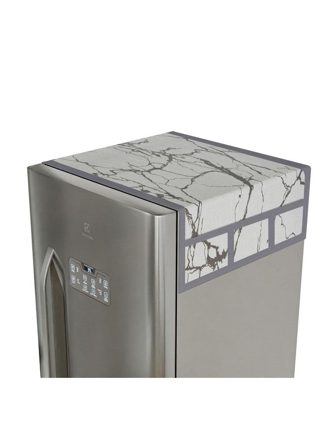 Kuber Industries Kuber Industries Fridge Top Cover | Kitchen Refrigerator Top Cover | Dust-Proof Fridge Top Cover | Waterproof Fridge Top Cover | Fridge Top Cover with 6 Utility Pockets | Marble Design | Light Grey  - Image 2
