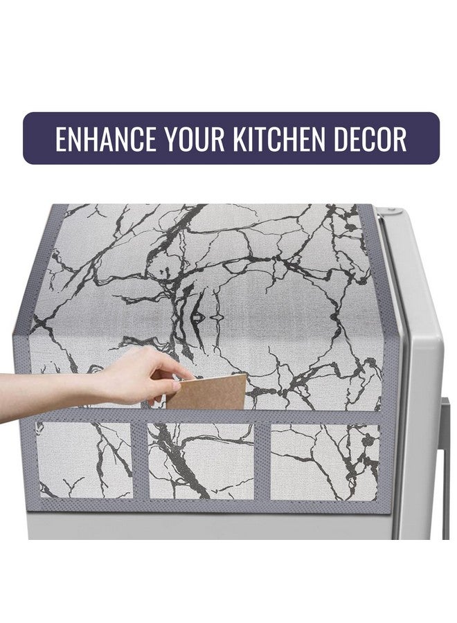 Kuber Industries Kuber Industries Fridge Top Cover | Kitchen Refrigerator Top Cover | Dust-Proof Fridge Top Cover | Waterproof Fridge Top Cover | Fridge Top Cover with 6 Utility Pockets | Marble Design | Light Grey  - Image 5