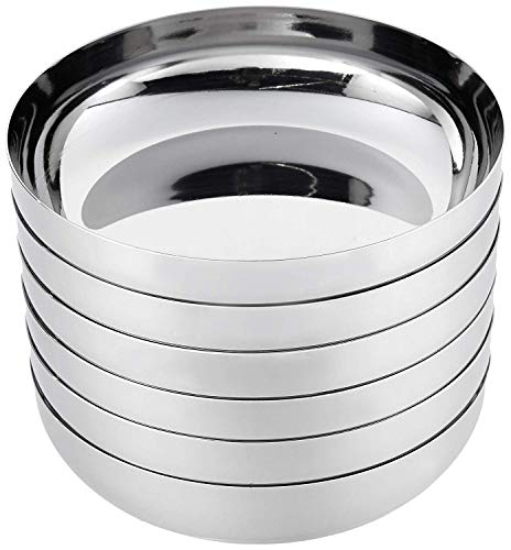 Dharam Paul Traders Heavy Weight Non Crack-able Stainless Steel Halwa/Dessert Plate Set of 6 - Image 1