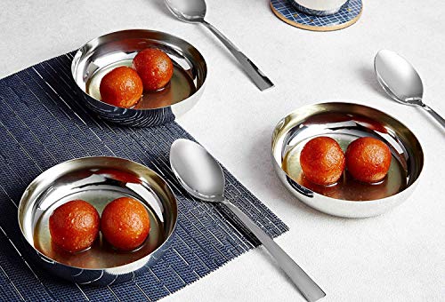 Dharam Paul Traders Heavy Weight Non Crack-able Stainless Steel Halwa/Dessert Plate Set of 6 - Image 2