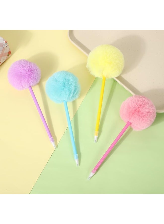 HZYH 4 Pack Pom Pom Pens Fluffy Ballpoint Pens for Girls, Cute Plush Pens for School, Office, Home, Blue Gel Ink, Pink, Purple, Yellow, Green - Image 4
