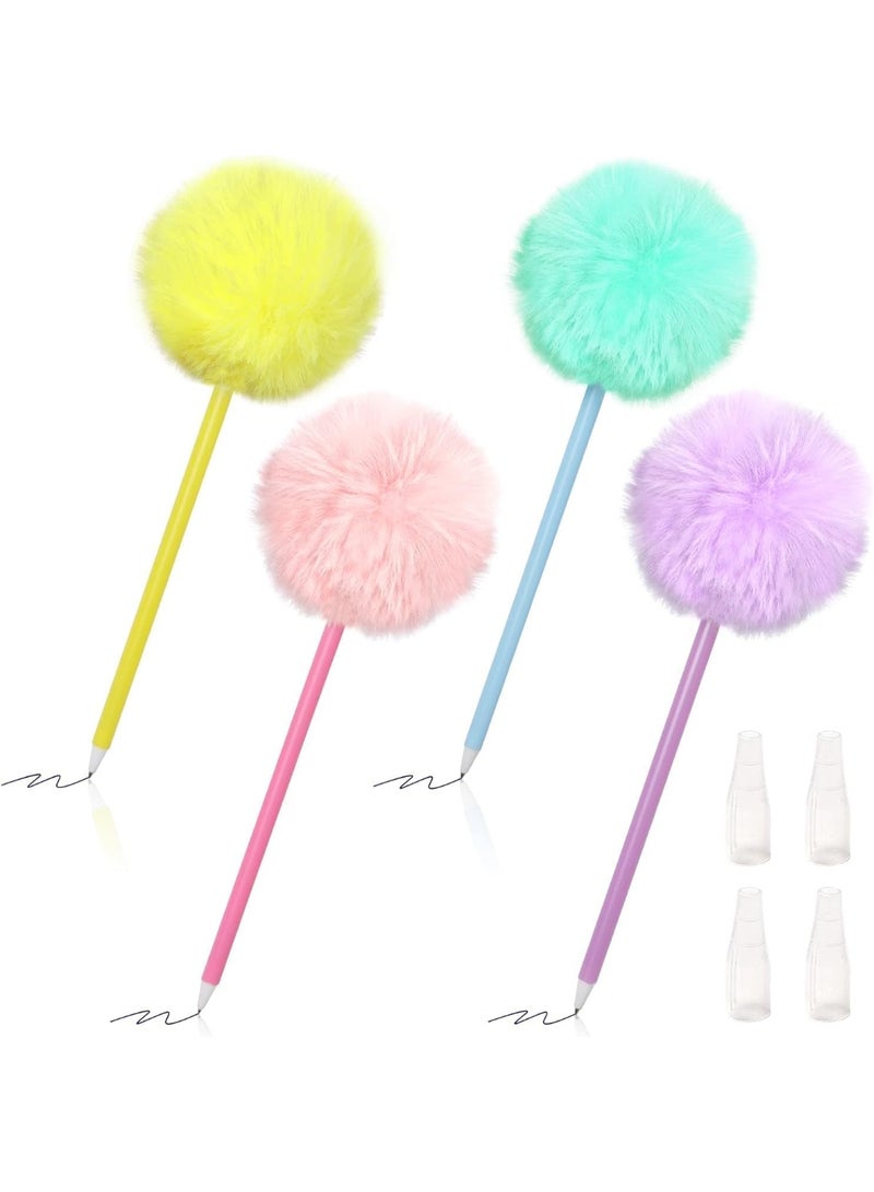 HZYH 4 Pack Pom Pom Pens Fluffy Ballpoint Pens for Girls, Cute Plush Pens for School, Office, Home, Blue Gel Ink, Pink, Purple, Yellow, Green - Image 1