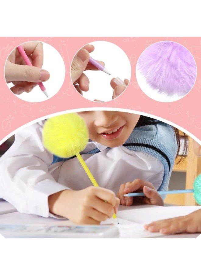 HZYH 4 Pack Pom Pom Pens Fluffy Ballpoint Pens for Girls, Cute Plush Pens for School, Office, Home, Blue Gel Ink, Pink, Purple, Yellow, Green - Image 3