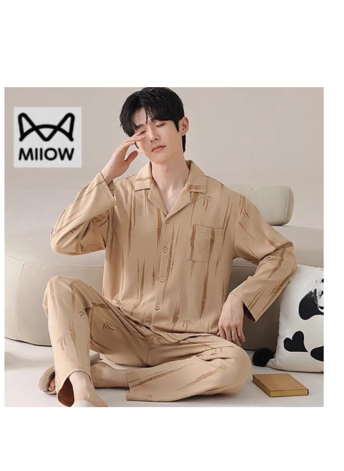 MIIOW - Cotton Pajamas Men's Oversized Loose Long Sleeved High-End Home Suit Set - Image 1