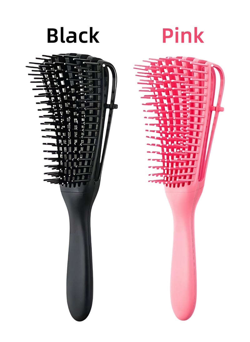 2Pcs Hair Detangling Brush for Easy Detangler Curly Hair including Wavy Hair, Easy to Carry, Lightweight Curly hair comb for styling and detangling curly hair(Black and Pink) - Image 1
