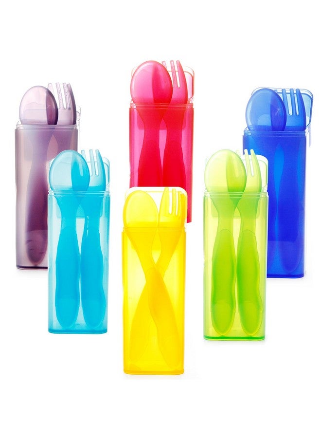 Youngever 6 Pack Plastic Toddler Utensils with Case, Plastic Kids Forks Kids Spoons, Large Size, Top Dishwasher Safe, Set of 6 in 6 Rainbow Colors - Image 1